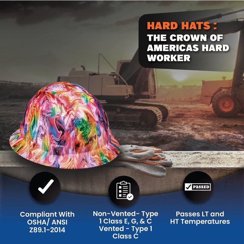 Acerpal Full Brim Non-Vented Psychedelic Art Design Matte Finish OSHA Hard Hat with 6 Point Suspension - Image 5